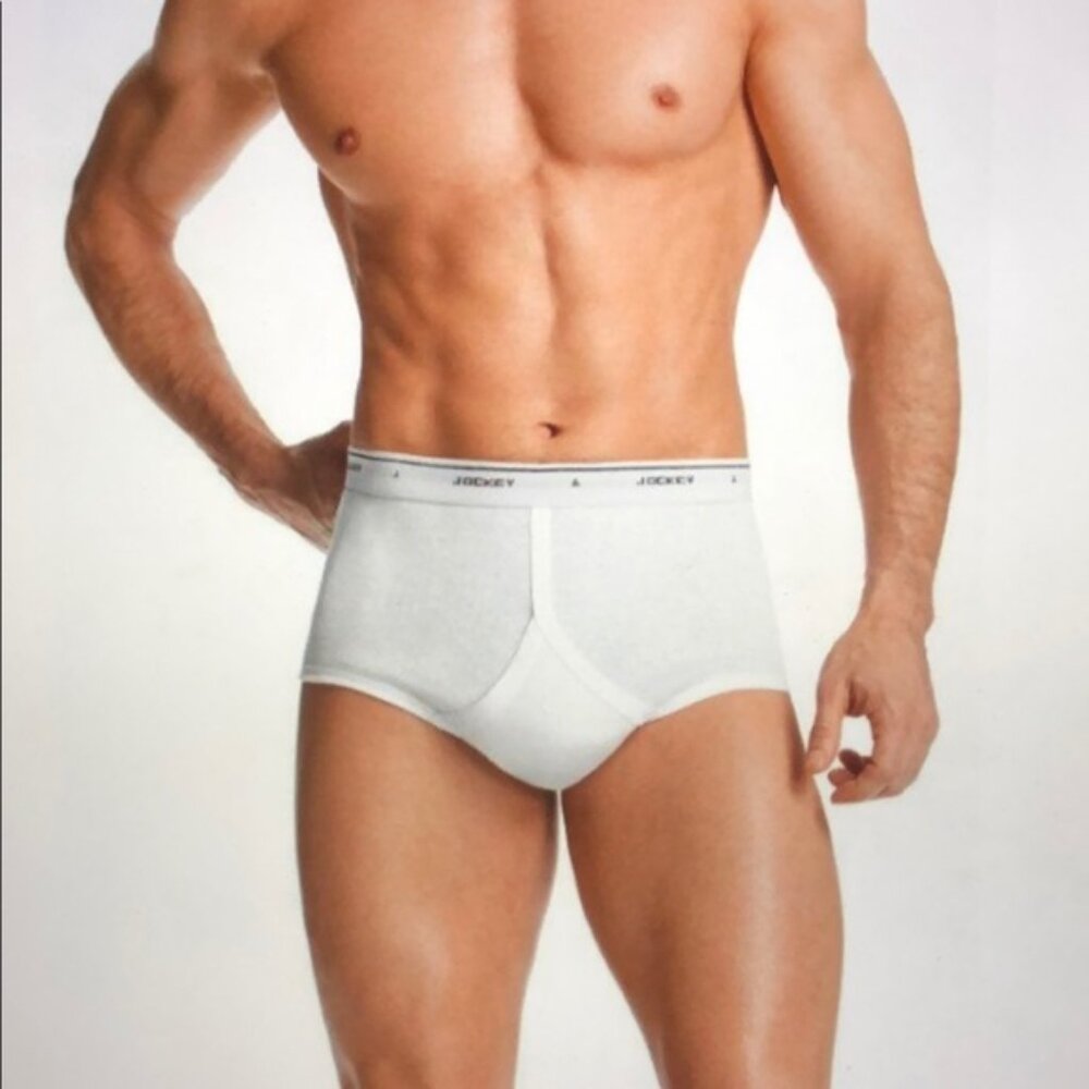 (LOT OF 2 PAIR) JOCKEY MENS NEW WHITE COTTON CLASSIC Y-FRONT FULL RISE BRIEF 32W